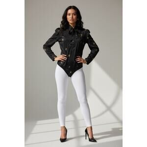 Vtg 70s Le Bourget Bodysuit size 44 France Black Gold Disco Celestial Cosmic